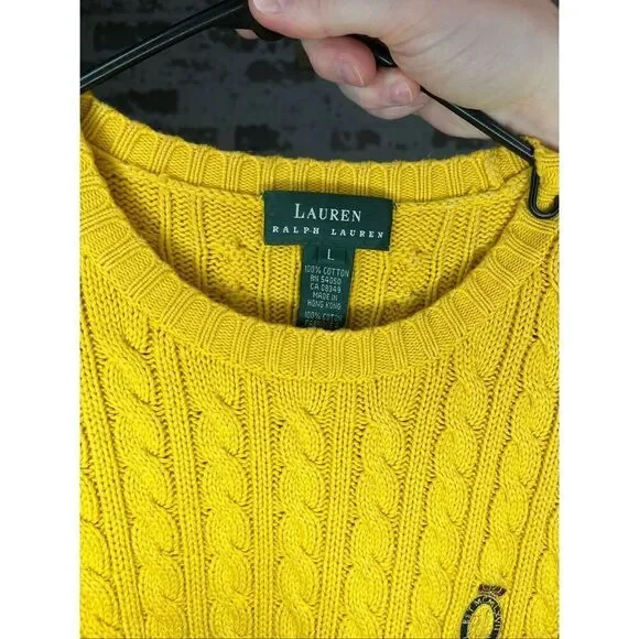 Ralph Lauren | women yellow vintage cable knit crewneck sweater - Picture 2 of 8